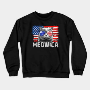 Cat Patriotic 4th Of July Meowica American Flag Sunglasses Crewneck Sweatshirt